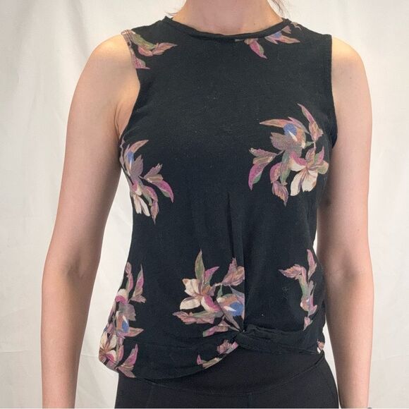 ANA A New Day Women's Twist Front Black Multicolor Floral Tank Top M Med Medium - Picture 1 of 12